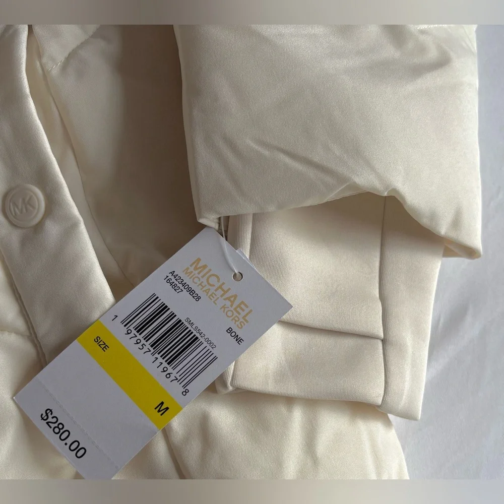 Michael Kors Bone White Coat Belted MK Jacket Fur Hood NWT $280 Super Vibrant - Picture 12 of 15